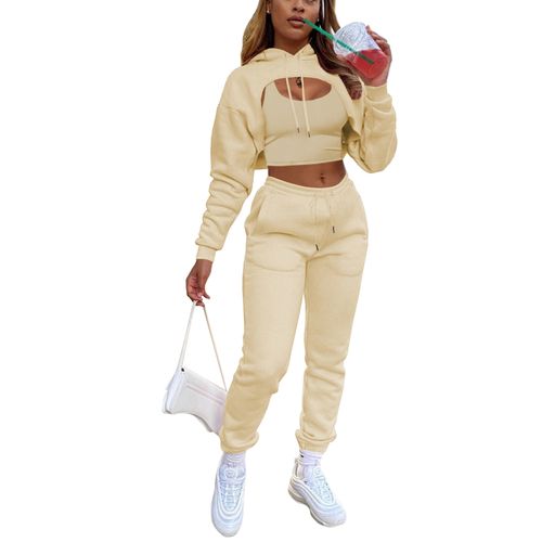 Shop Generic (Apricot)Autumn Fashion Ladies 3Pcs Sport Suit Women Casual  Tracksuit Fleece Long Sleeve Pullover Top Hoodie+Tanks+Jogger Pants Outfit  XXA Online