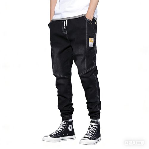 product_image_name-TOUPHY-Men's jeans Joggers High Denim Elasticity Perforated Pants-Blue-1