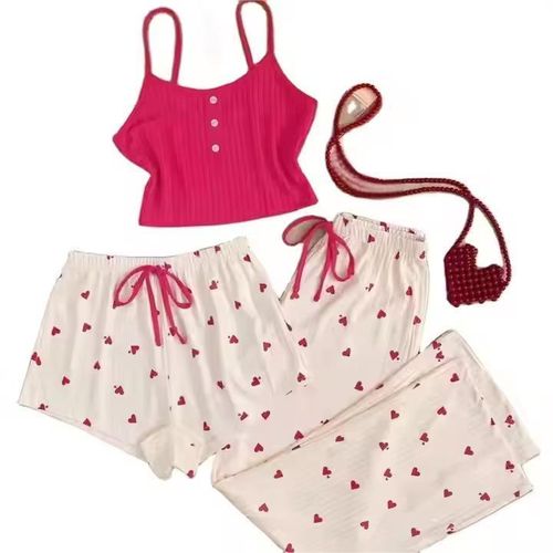 product_image_name-Generic-3 in 1 Sleeveless Nightwear Set - Pink & White -1