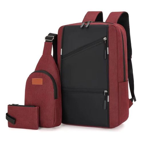 product_image_name-Fashion-Laptop Backpack Three Piece Set - Red/Black-1