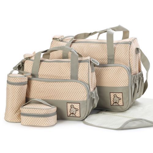 product_image_name-White Label-Portable Diaper Bag Sets - 5 Pieces Green/Multicolour-1