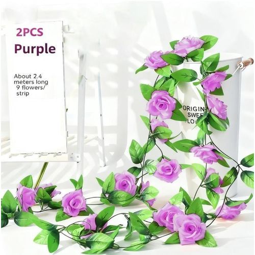 product_image_name-Generic-2pcs 7.5 Ft. Artificial Rose Vine for festival Decor, Rose Vine Artificial Flowers ,Hanging Silk Flower Garland for Outdoor Home Wall Decorations - purple-1