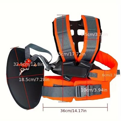 Generic W-Type Padded Dual Shoulder Harness,Grey Orange String Trimmer Back Strap - image 3