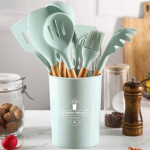 product_image_name-Generic-Kitchen Utensils Set 12Pcs Silicone Non-stick Cooking - Dark Green-3