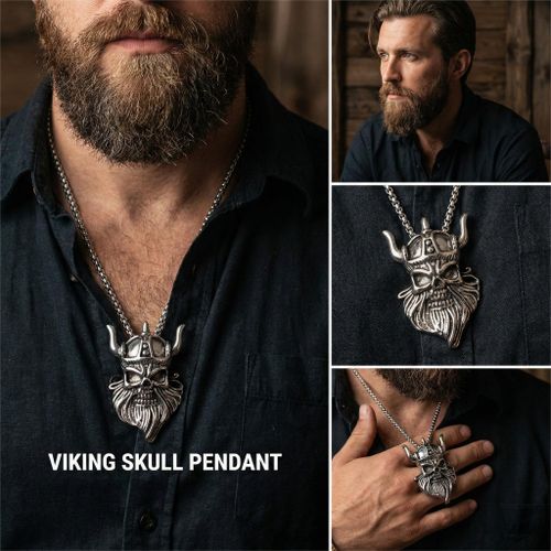 product_image_name-Fashion-ASCENT Handmade Viking Skull Necklace Pendant Chain - Mens Silver Designer Necklace-2