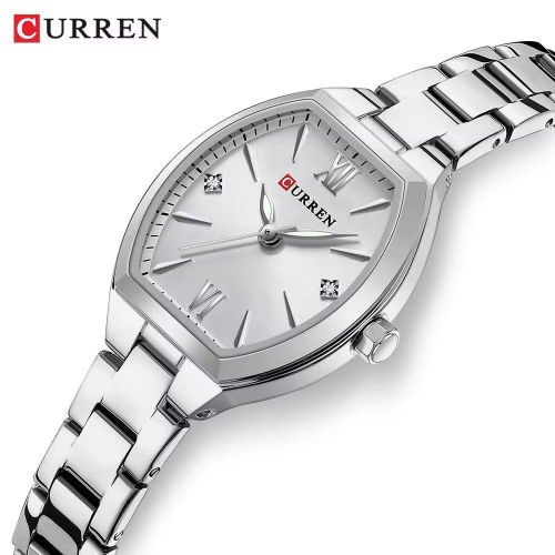 product_image_name-Curren-Fashionable Barrel-Shaped Simple Elegant Quartz Watch Women's Elastic Band Retro Women's Watch-Silver-1