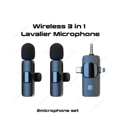 product_image_name-Generic-3-in-1 Wireless Lavalier Microphone Set -Dual Mics +1 Receiver- Black for iPhone, iPad, Android, Plug-Play Wireless Mic for Recording, Live Stream, You Tube, Tik Tok, Facebook, Noise Reduction -1