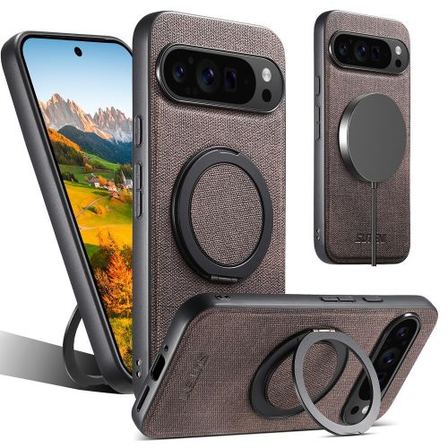 Google Pixel 9 / 9 Pro High Quality Leather Case,Wireless charging support, Magsafe 360 degrees Ring Bracket Kickstand shell - Brown