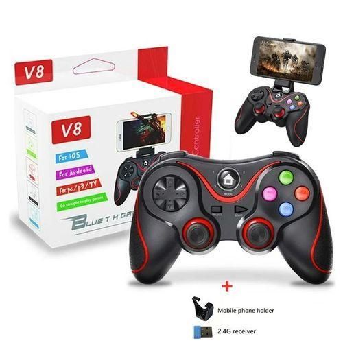 Generic V8 Wireless Bluetooth Game Controller With Smartphone Holder 2.4G Receiver