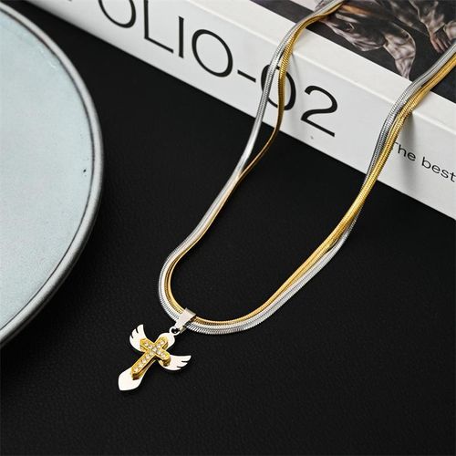 product_image_name-Fashion-Double Layer Cross Hip Hop Titanium Steel Luxury Necklace -1