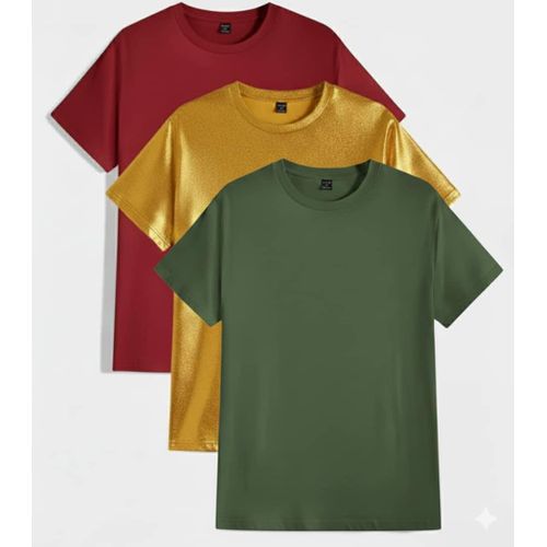 product_image_name-Generic-3PCS Unisex Wine Gold Army Green Round Neck T-shirts -1
