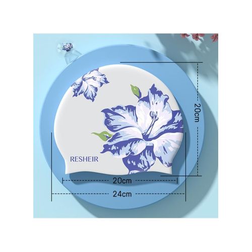 Generic Flower Pattern Elastic Silicone Swim Cap for Adults Waterproof - image 8