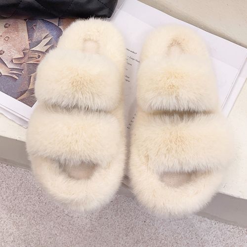 Women's Cross Strap Fuzzy Slippers Warm Comfy Open Toe Plush
