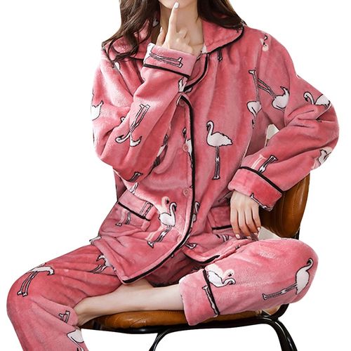 Shop Generic Winter Pajamas Set Women Sleepwear Warm Flannel Long Sleeves  Pajamas Pink Cute Animal Homewear Thick Home Suit Online