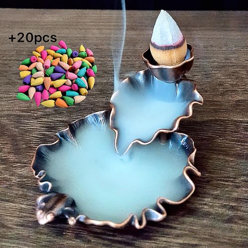 product_image_name-Holder-1pcs Frog on Lotus Leaf Back flow Incense burner with 20pcs incense cones-1