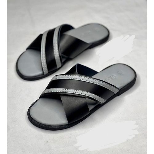 Jeap Men Leather slippers-Black/Grey