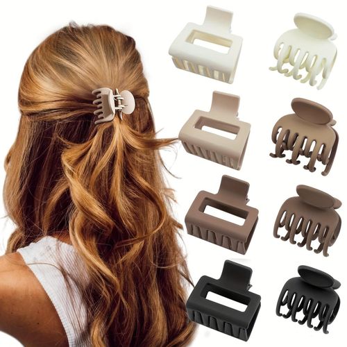 None Medium Matte Rectangle Hair Claws - 8 Pack
