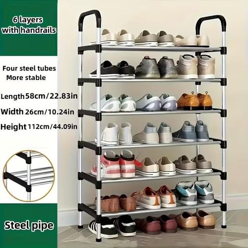 product_image_name-White Label-6-Tier Space-Saving Shoe Rack Organizer - Silver/Black-1