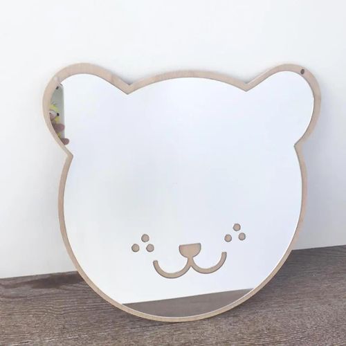 product_image_name-EiFESS-Cute Bear Shape Wall Mirror, Wooden Frame Hanging Decorative Mirror for Kids Bedroom, Nursery, Living Room, Unbreakable Acrylic Mirror-6