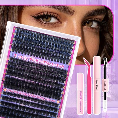 product_image_name-Generic-Lash Clusters Kit 320 Pcs DIY Individual Cluster Lashes D Curl Lash Extension Kit with Eyelash Bond and Seal, Remover, Tweezers Applicator Tool for False Eyelash Cluster Kit(60D+80D+100D, Mix10-18mm Kit)-2