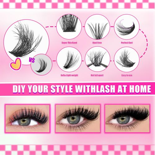 product_image_name-Generic-Lash Clusters Kit 320 Pcs DIY Individual Cluster Lashes D Curl Lash Extension Kit with Eyelash Bond and Seal, Remover, Tweezers Applicator Tool for False Eyelash Cluster Kit(60D+80D+100D, Mix10-18mm Kit)-7