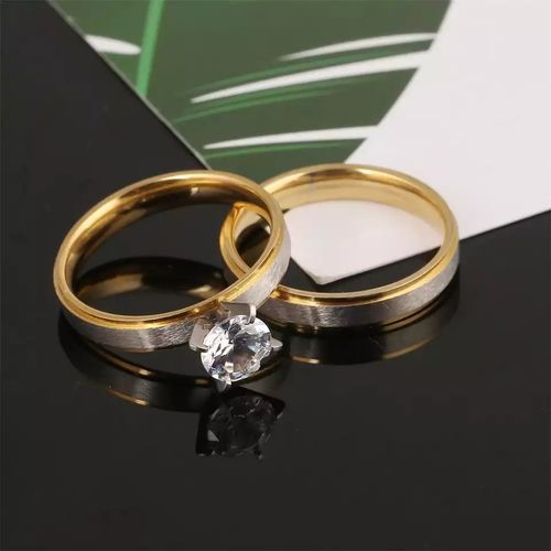 White Label 2 Set No Fade Stainless Steel Wedding/Engagement  Ring - Silver/Gold - image 3