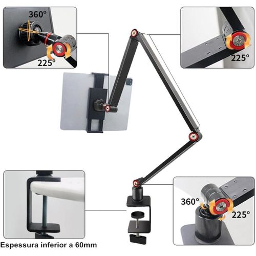 Generic Universal Long Arm Tablet & Phone Stand - 360° Rotatable Metal Desk Clamp Mount Holder for iPad, iPhone, and Tablets - multi - image 5