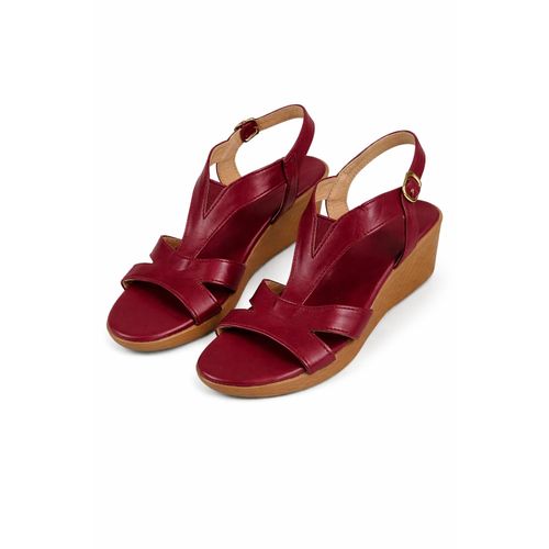 product_image_name-Generic-Women’s Burgundy Wedge Sandals – Adjustable Strap Comfort Shoes-2