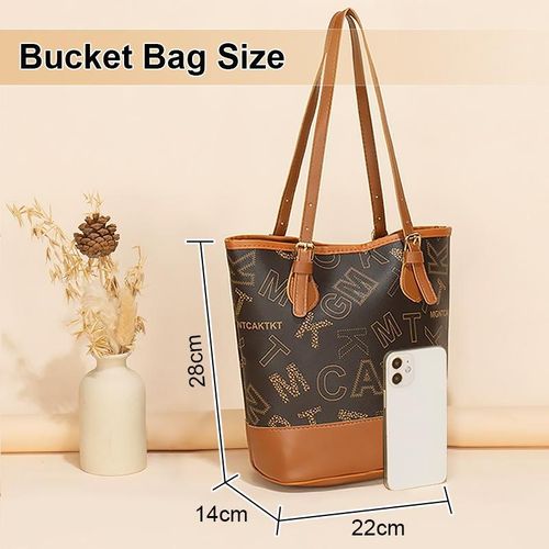 product_image_name-STY-Women Handbag Ladies Bucket Bag Brown PU Synthetic Leather Bags -Brown-6