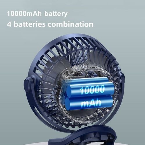 Generic Mini Clip Rechargeable 10000mah 360° Rotation 4 Speeds Desktop Fan Wind - image 2