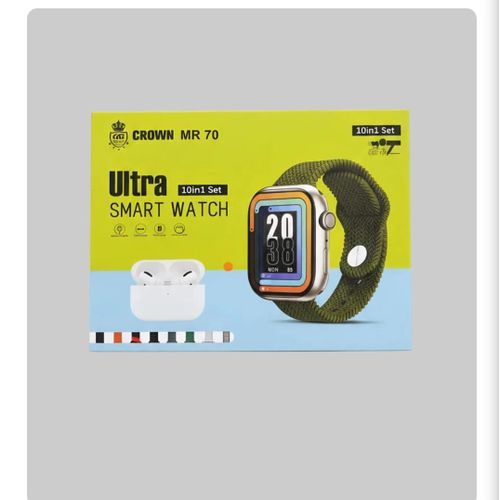 product_image_name-Generic-Crown MR 70 Ultra 10-in-1 Smart Watch Bundle – Premium Edition with 7 Interchangeable Straps, AirPods Pro, and Wireless Charger- Black -1