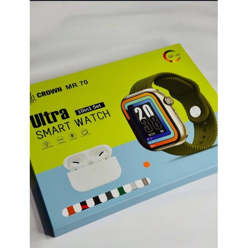 product_image_name-Generic-Crown MR 70 Ultra 10-in-1 Smart Watch Bundle – Premium Edition with 7 Interchangeable Straps, AirPods Pro, and Wireless Charger- Black -4