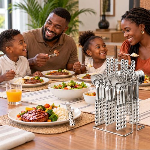 Generic 24Pcs Silverware Set,Stainless Steel Cutlery Set Spoon & Fork Tableware Set , Set Service for 6 - image 2