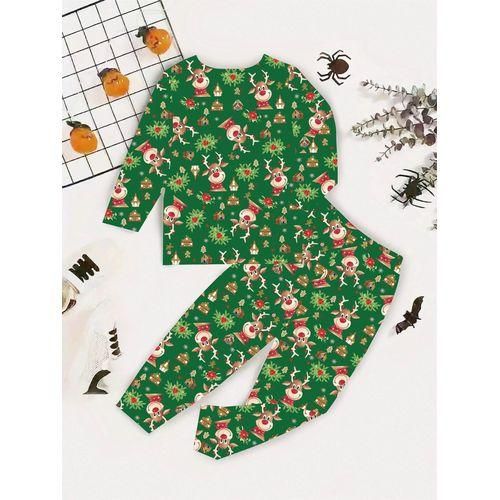 product_image_name-Fashion-Two-piece moose long-sleeved suit - green-3