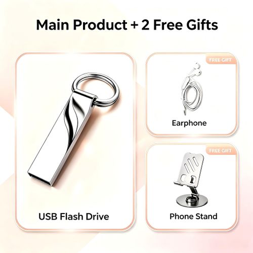 Generic 256GB Silver Metal Key Chain USB3.0 Pendrive Mini Flash Drive, FREE Gift Earpiece & Phone Holder - image 3