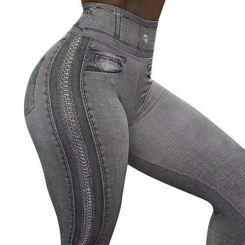 Slim Women Leggings Plush Lined Winter Faux Denim Jeans Leggings