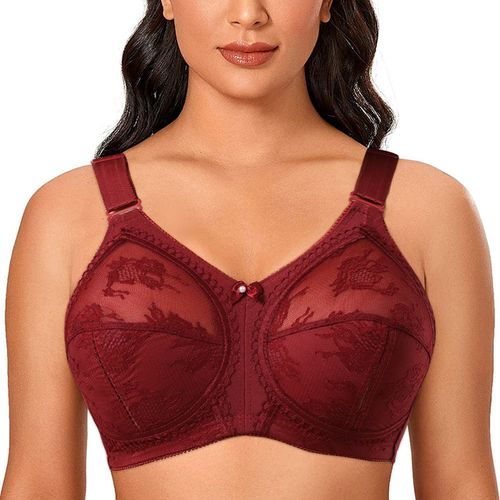 Shop Generic Bras for Women Big Minimizer Bras Large Size Lace bra Women  Unlined Full Cup Big Cup Thin Wireless Adjusted_straps Soutien Gorge(#Wine  Red) Online