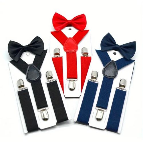 Generic 3pcs/1pcs Adjustable Elastic Suspenders & Bow Tie  SET-Y-Back style (multi)