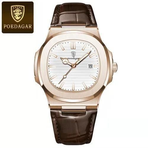 product_image_name-POEDAGAR- Luxury Men's Quartz Watch - Rose Gold Case with Brown Leather Strap-1