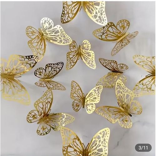 AD 12pcs Butterfly Cake Topper For Cake Decoration - Gold - image 2