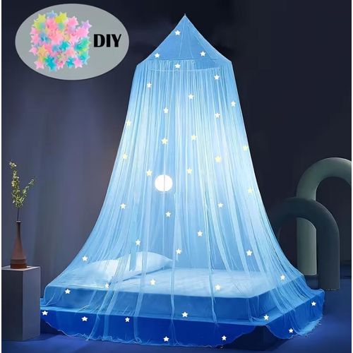 product_image_name-Generic-Ultimate Protection Dreamy Canopy Bed Curtain, Lace Dome Mosquito Net Comes With Glow-In-The-Dark Star Stickers For Double Bed Lace Curtain Valance - Blue-1