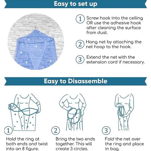 product_image_name-Generic-Ultimate Protection Dreamy Canopy Bed Curtain, Lace Dome Mosquito Net Comes With Glow-In-The-Dark Star Stickers For Double Bed Lace Curtain Valance - Blue-8