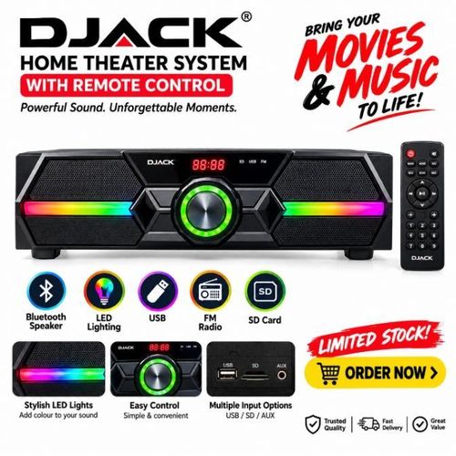 Djack Portable Super Power LED Mini Home Theater System Player - Black