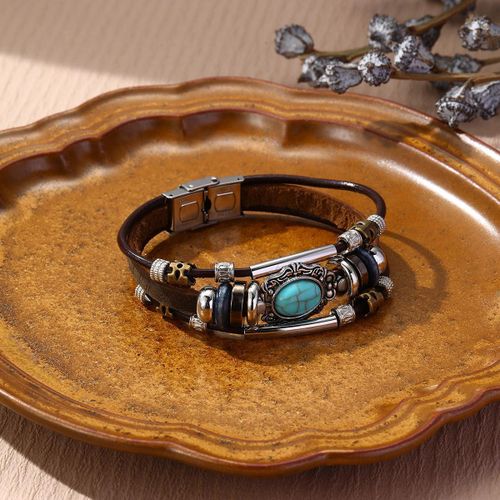 product_image_name-Fashion-Leather Women Beaded Bracelet Turquoise Ethnic Style Charm Jewelry-2