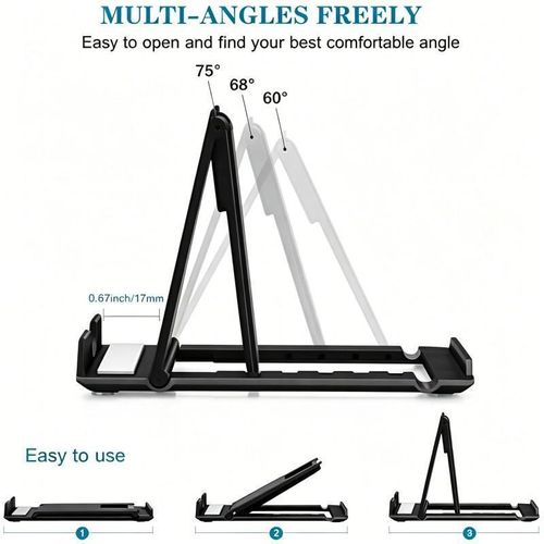 Generic Multi-Angle Adjustable Foldable Universal Phone Stand, Anti-Slip Silicone Pad Hollow Heat Dissipation Portable Desktop Tablet Holder, Lightweight Pocket Size Cell Phone Cradle For Smartphone iPad Online Class Video Call Office Kitchen Travel Use - image 5