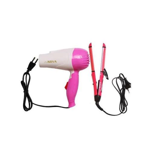 product_image_name-Kingnote-3 In 1 Hair Straightener And Curler With Hand Dryer - Pink+ Free Professional Hair Dryer+ 13Pcs Makeup Brush Set Offer free hanging hook-2