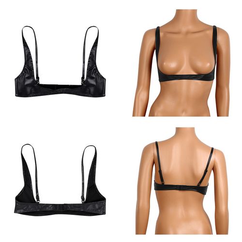 Lingerie Set, Sexy Open Cup Lingerie Set, Leather Cupless Bra