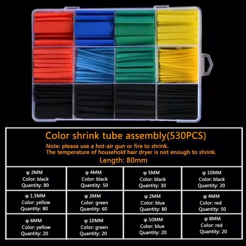 product_image_name-Kashemano-530PCS Coloured electrical insulation Shrink Sleeve 2:1 Shrink Ratio Flame retardant Heat Shrink Tubing Set-5