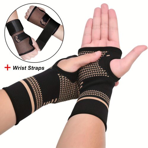 product_image_name-Generic-Two copper fiber strap wristbands for men and women, providing pressure support for sports wrists - Black-1