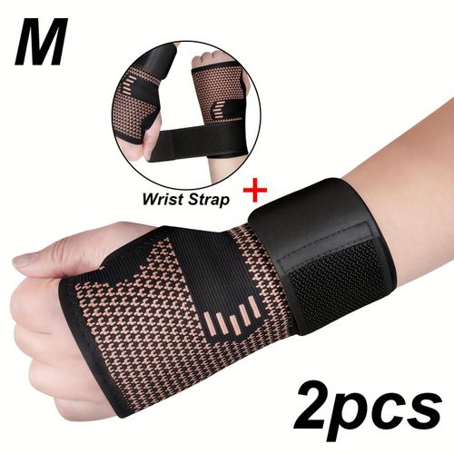 product_image_name-Generic-Two copper fiber strap wristbands for men and women, providing pressure support for sports wrists - Black-6